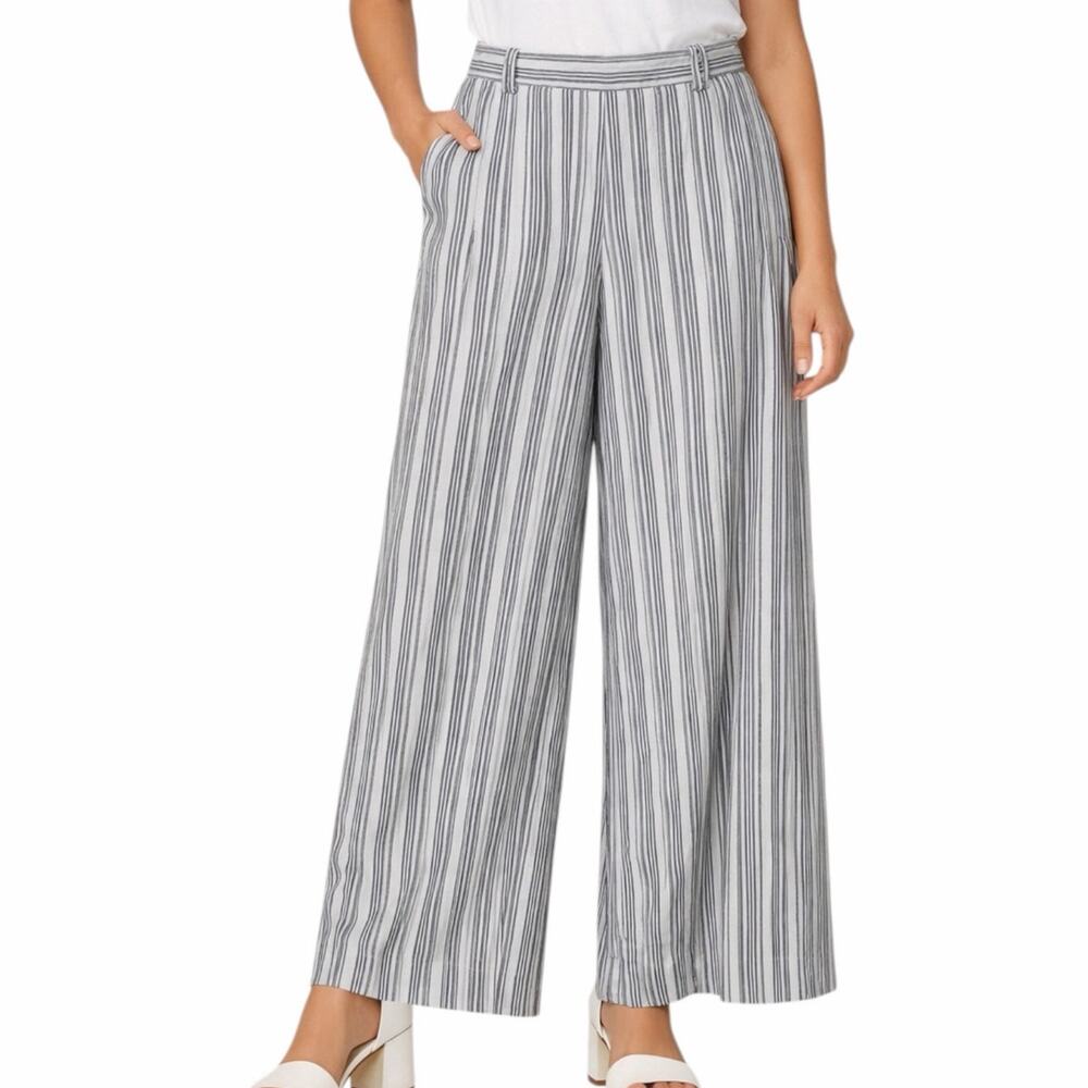 Spanner Sport White Gray Stripe Wide Leg High Rise Pants NEW Women's Size 14